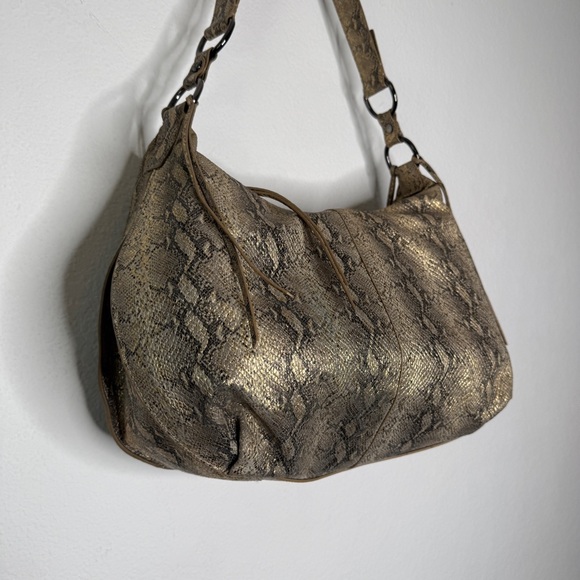 Hobo Lennox Shoulder Bag Snakeskin Print Leather Fringe Metallic Zipper - Picture 3 of 15